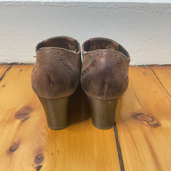 Y2K BOC Brown Leather Mule Booties Sz 6 Boho Witchy Clogs Round Toe Chunky Heel - Picture 4 of 11